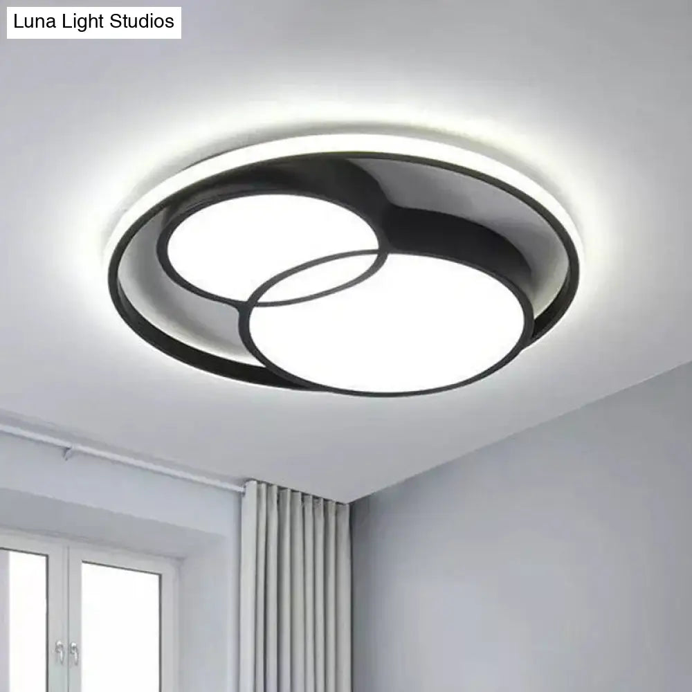 Geometric Led Flush Ceiling Light In Modern Black Metal / G