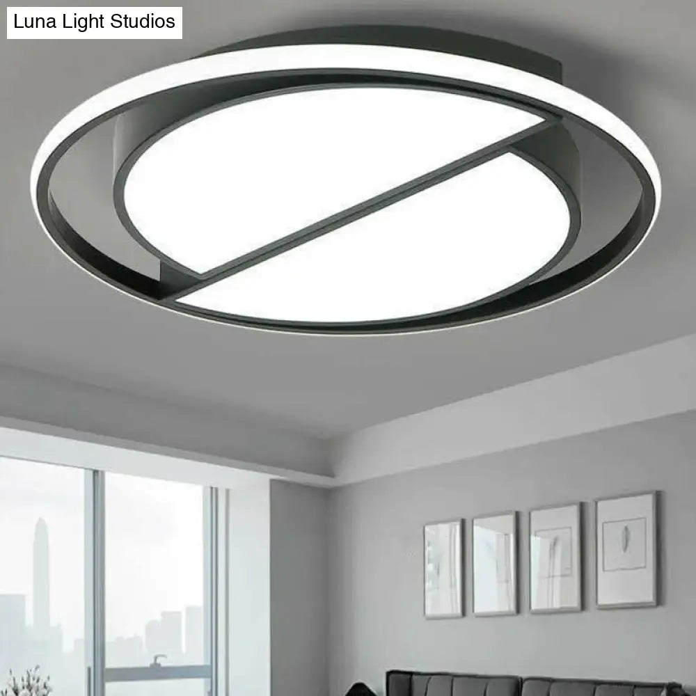 Geometric Led Flush Ceiling Light In Modern Black Metal / H