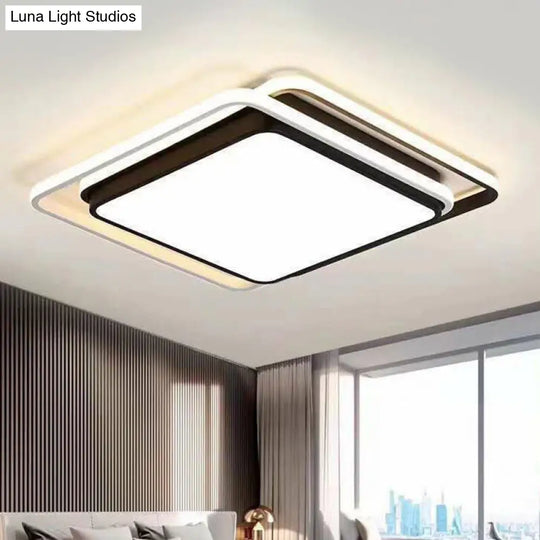 Geometric Led Flush Ceiling Light In Modern Black Metal / F