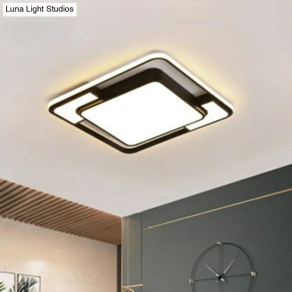 Geometric Led Flush Ceiling Light In Modern Black Metal / A