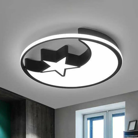 Geometric Led Flush Ceiling Light In Modern Black Metal / C