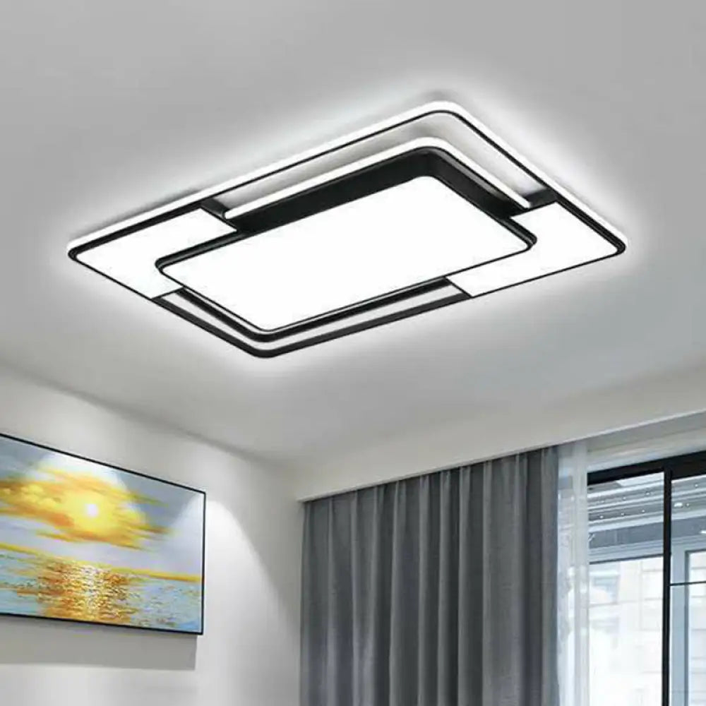 Geometric Led Flush Ceiling Light In Modern Black Metal / D