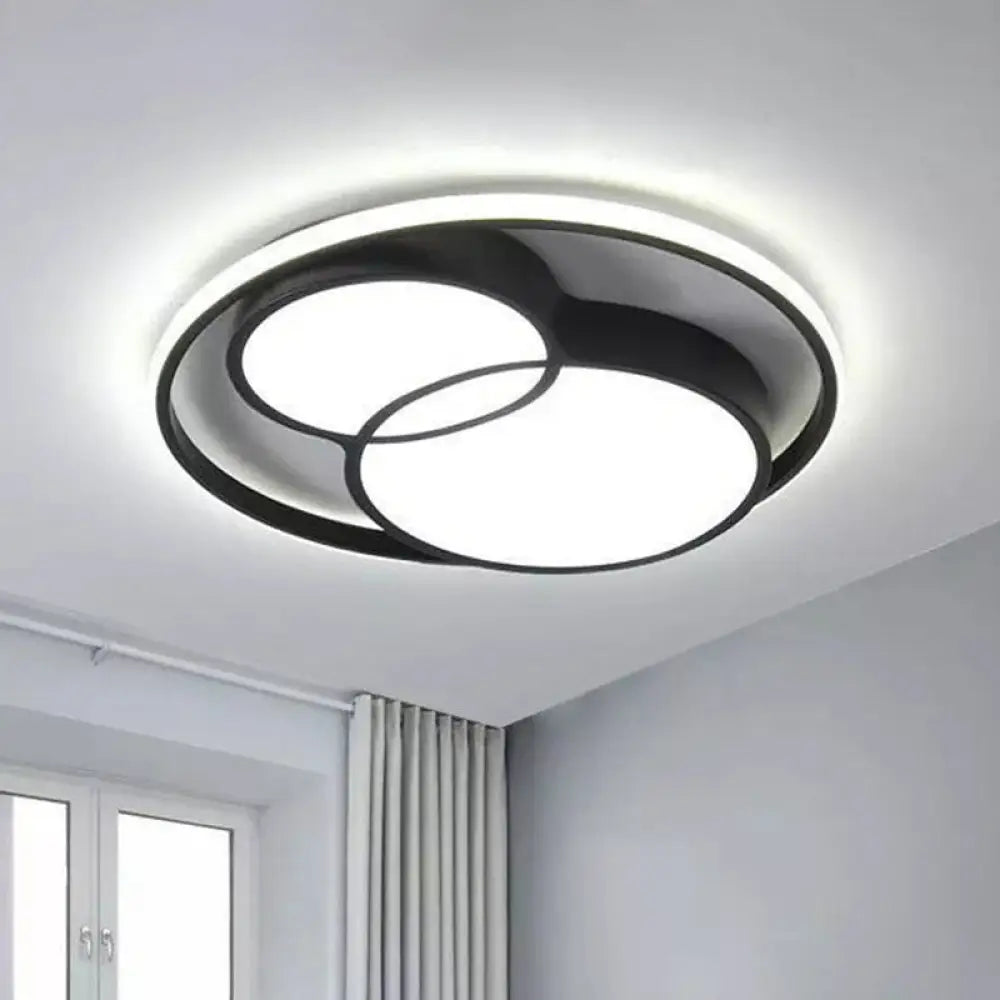 Geometric Led Flush Ceiling Light In Modern Black Metal / G