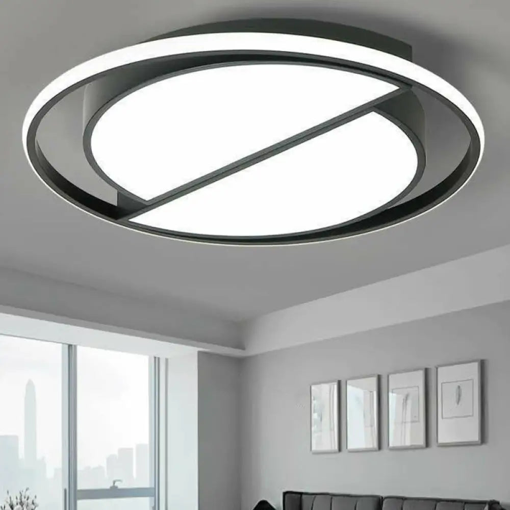 Geometric Led Flush Ceiling Light In Modern Black Metal / H