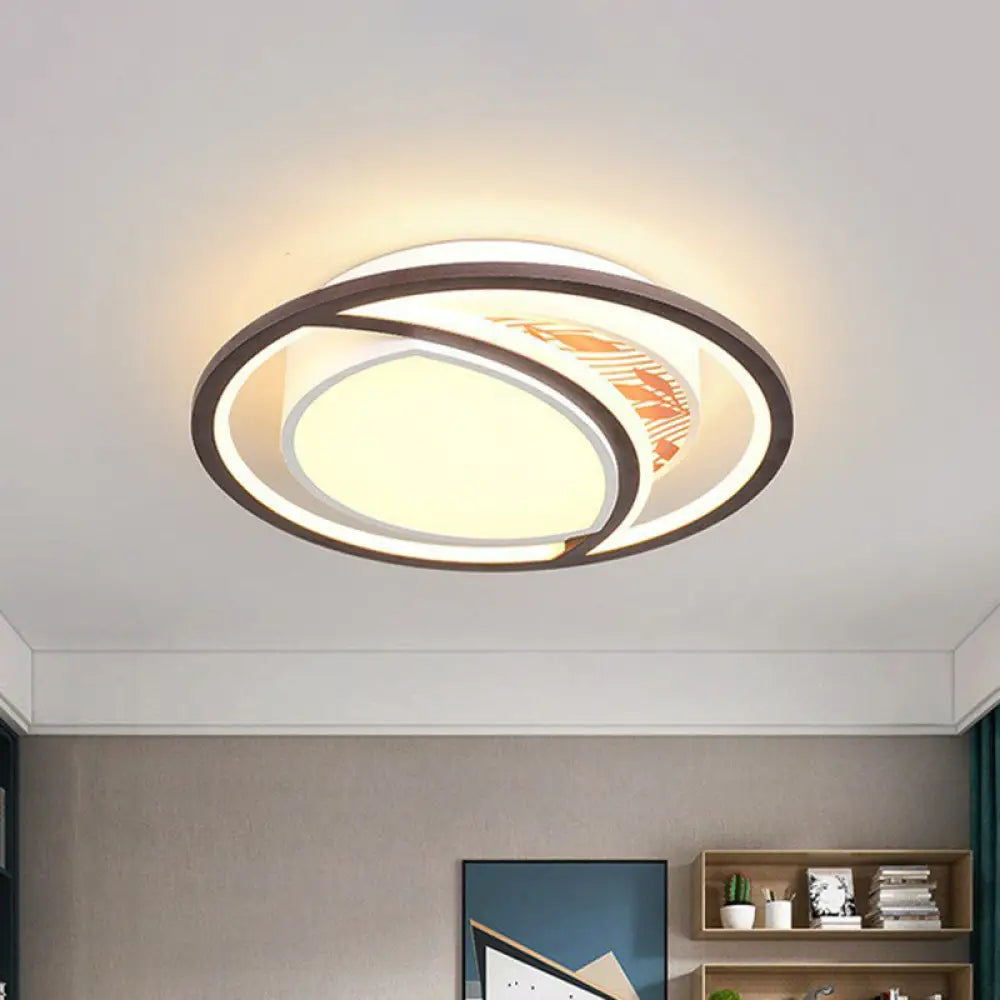 Geometric Led Flush Mount Ceiling Light In Coffee - Simplicity For Living Room / Round