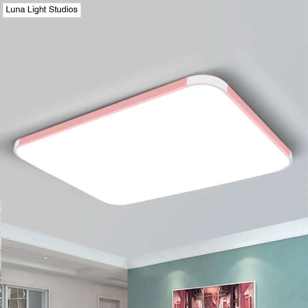 Geometric Led Flush Mount Lamp In Macaron Colors - 12/15/17 Wide Pink / 17 Warm