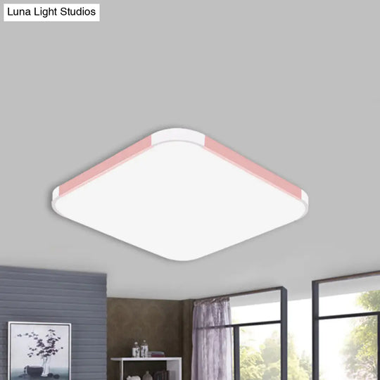 Geometric Led Flush Mount Lamp In Macaron Colors - 12/15/17 Wide Pink / 12 White