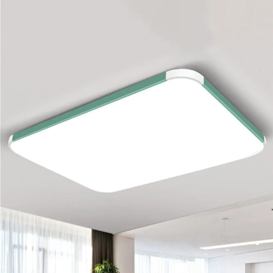 Geometric Led Flush Mount Lamp In Macaron Colors - 12’/15’/17’ Wide Green / 17’ White