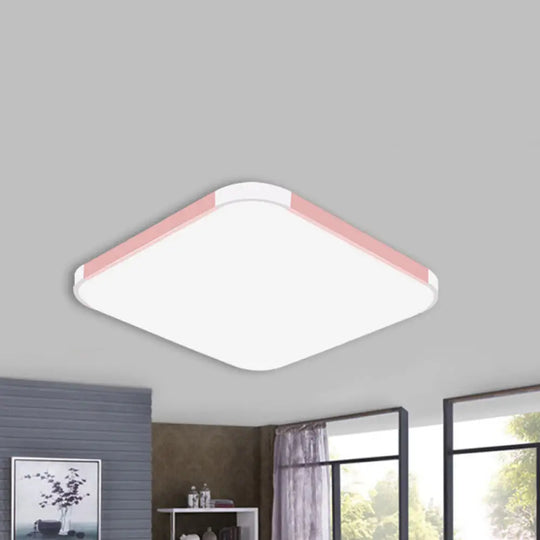 Geometric Led Flush Mount Lamp In Macaron Colors - 12’/15’/17’ Wide Pink / 12’ White