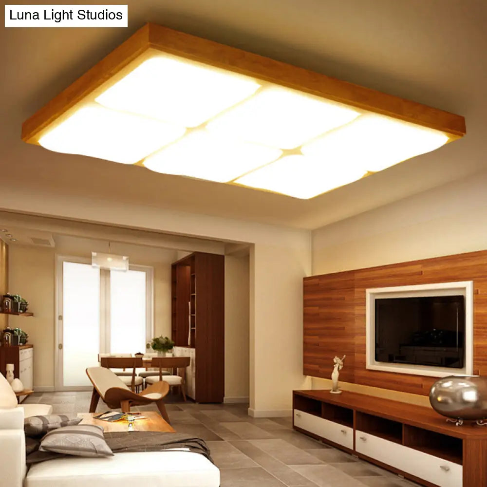 Geometric Led Wood Flush Mount Ceiling Light For Bedroom - Simplicity Design