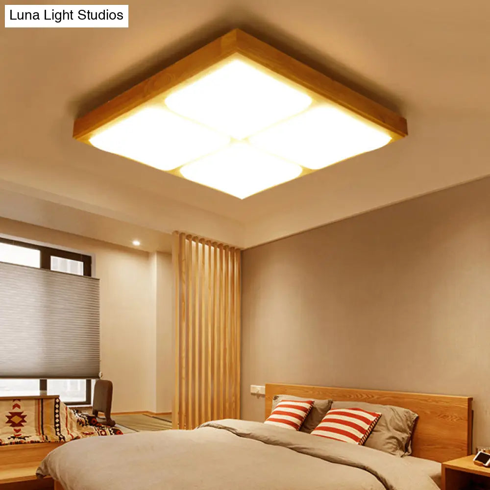 Geometric Led Wood Flush Mount Ceiling Light For Bedroom - Simplicity Design