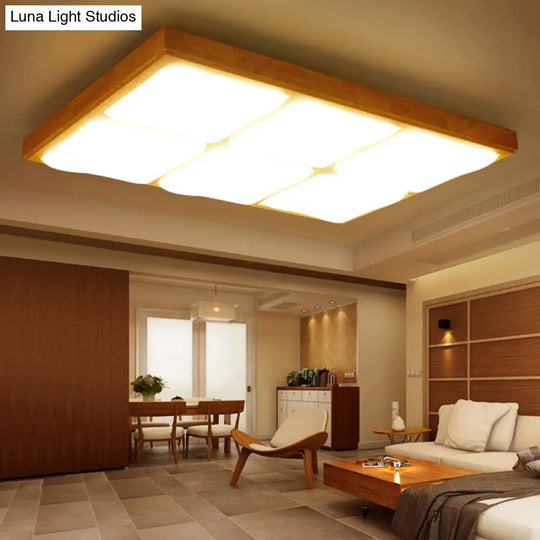 Geometric Led Wood Flush Mount Ceiling Light For Bedroom - Simplicity Design