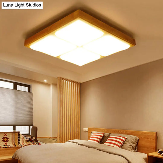 Geometric Led Wood Flush Mount Ceiling Light For Bedroom - Simplicity Design