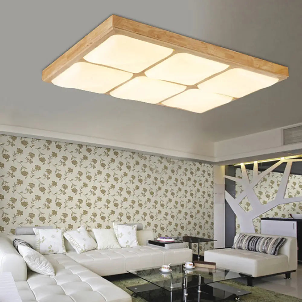 Geometric Led Wood Flush Mount Ceiling Light For Bedroom - Simplicity Design 6 / Natural