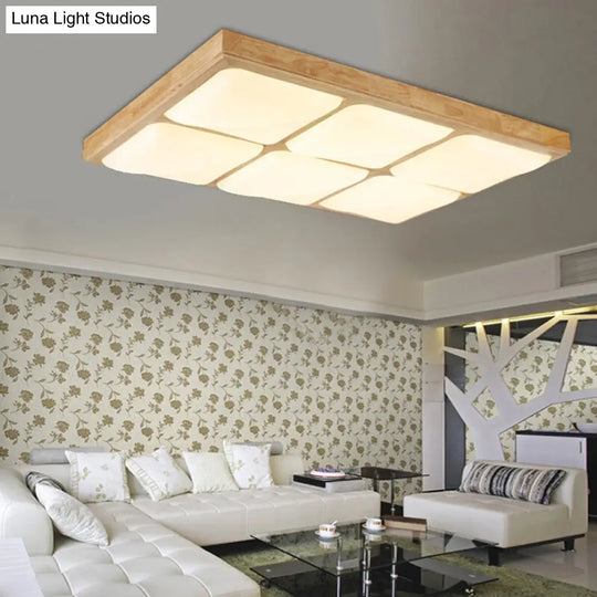 Geometric Led Wood Flush Mount Ceiling Light For Bedroom - Simplicity Design 6 / Natural