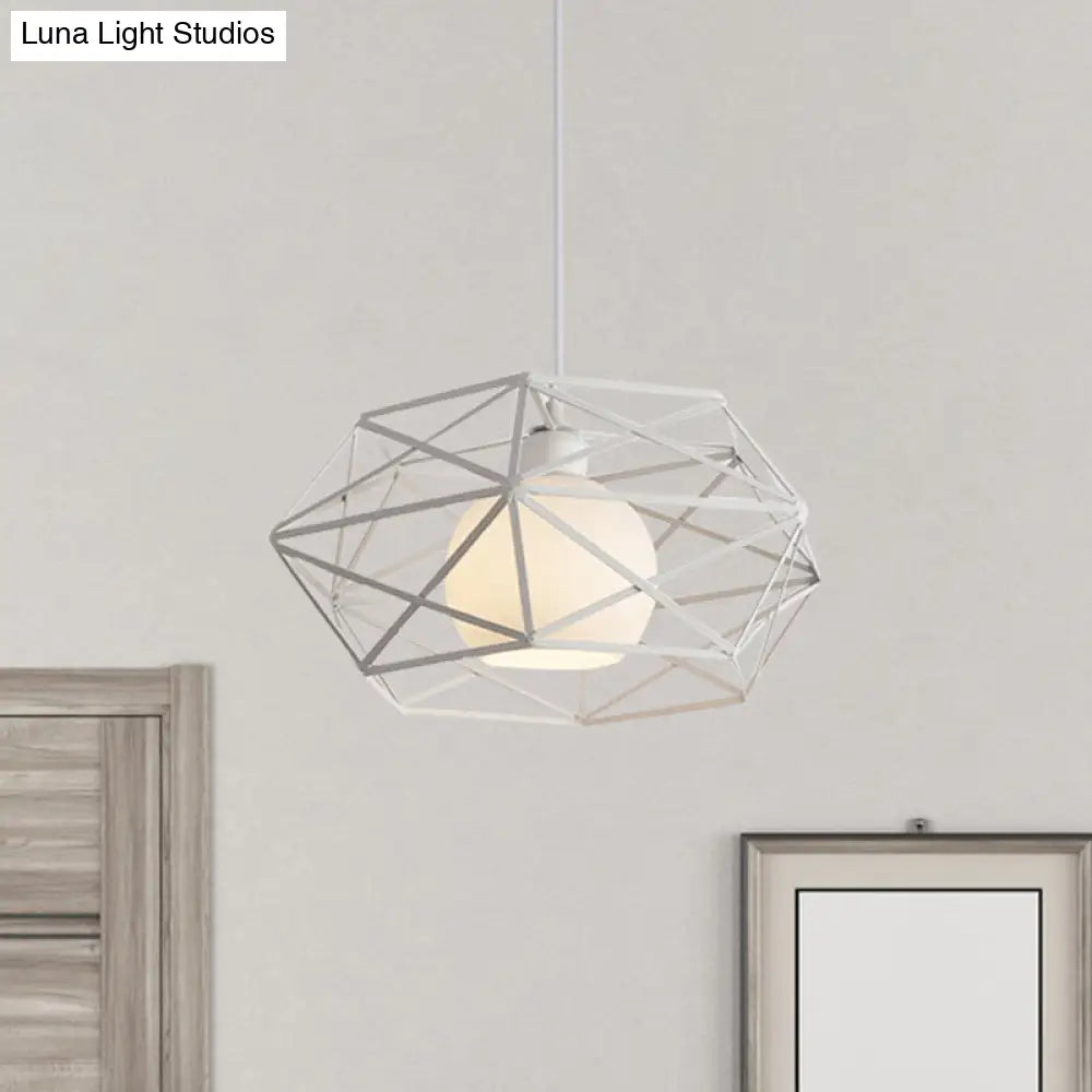 Industrial Metal Pendant Light With Geometric Cage Shade - Black/White