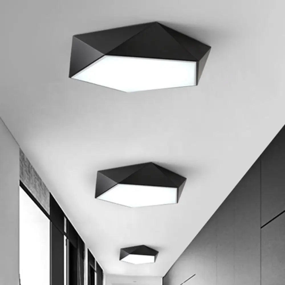 Geometric Metal Flush Mount Lighting With Led - White/Black 16.5’/20.5’/24.5’ Wide Black / 16.5’