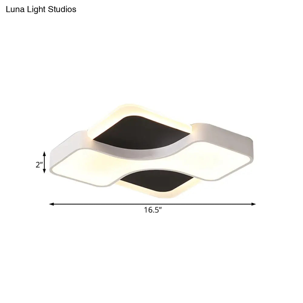 Geometric Metal Led Flush Ceiling Light Fixture In White/Warm 16.5’/19.5’/23.5’ Wide