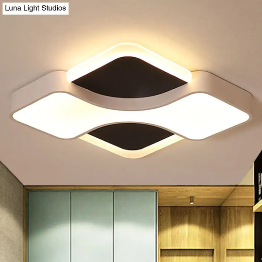 Geometric Metal Led Flush Ceiling Light Fixture In White/Warm 16.5’/19.5’/23.5’ Wide