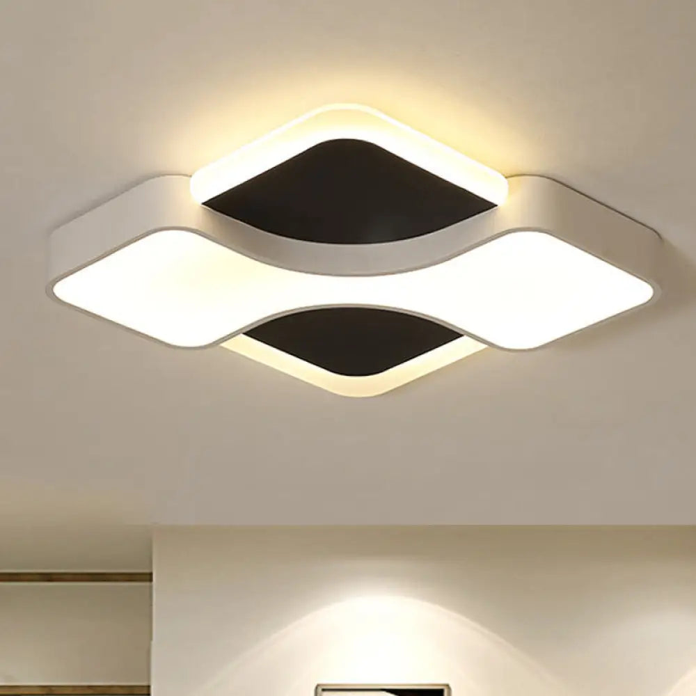 Geometric Metal Led Flush Ceiling Light Fixture In White/Warm 16.5’/19.5’/23.5’ Wide White /