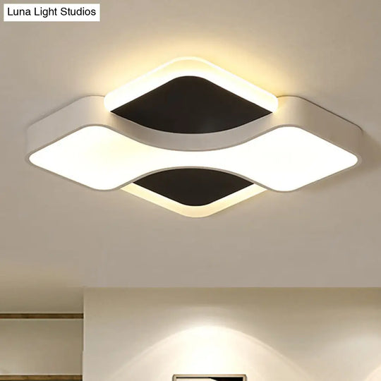 Geometric Metal Led Flush Ceiling Light Fixture In White/Warm 16.5/19.5/23.5 Wide White / 16.5 Warm