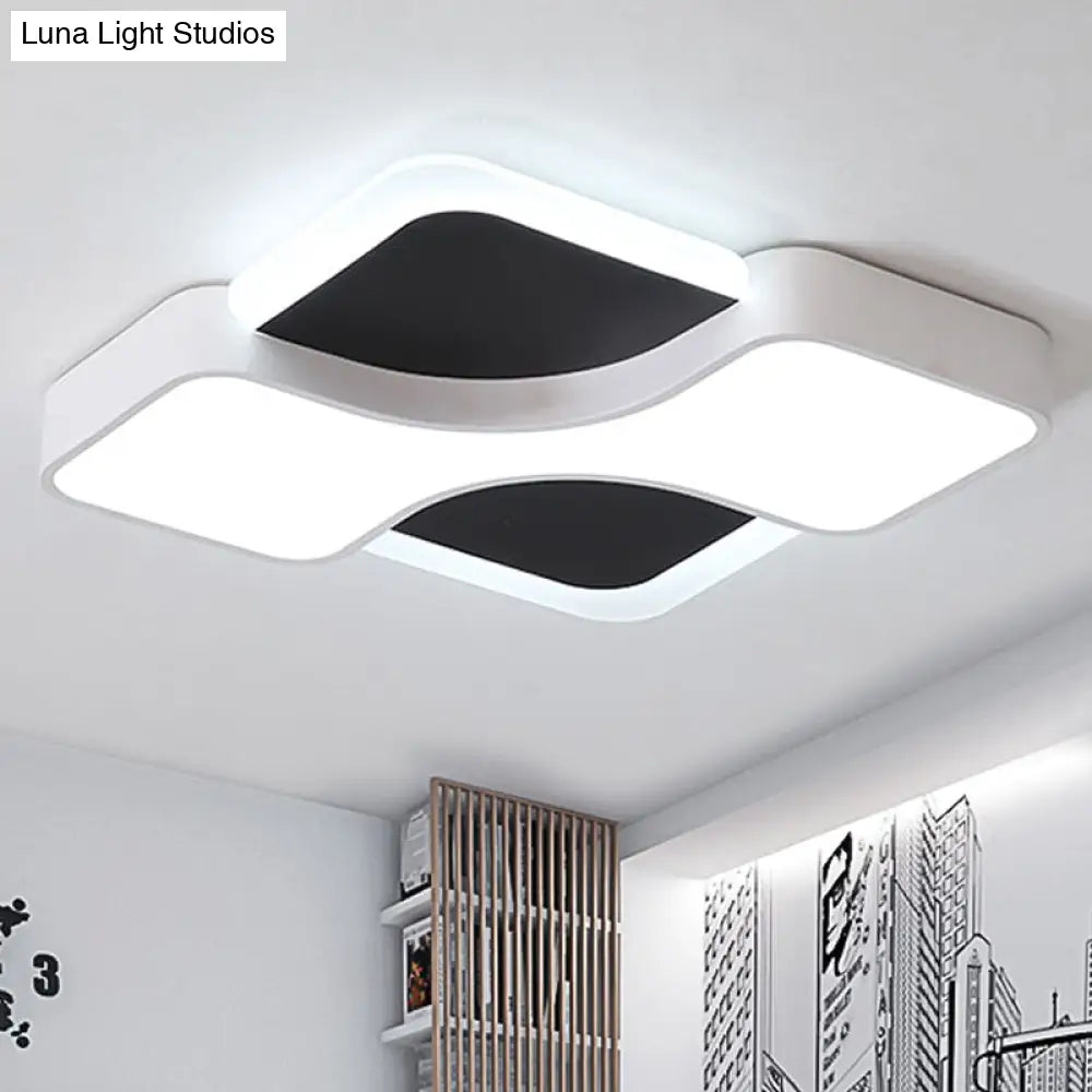 Geometric Metal Led Flush Ceiling Light Fixture In White/Warm 16.5/19.5/23.5 Wide White / 16.5