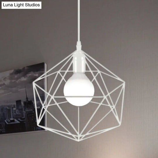 Industrial Geometric Metal Pendant Light - 1 Black/White 7/8.5/11 W For Living Room White / 7
