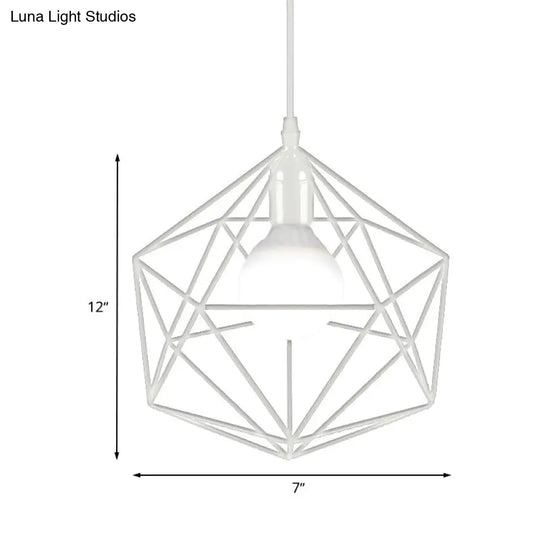Industrial Geometric Metal Pendant Light - 1 Black/White 7/8.5/11 W For Living Room