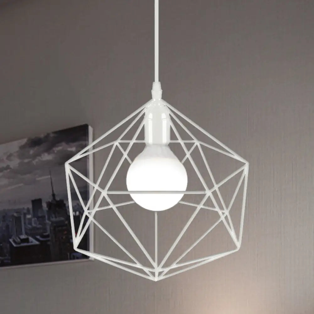 Geometric Metal Pendant Light - Industrial Living Room Hanging In Black/White 3 Sizes Available