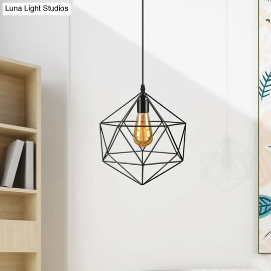 Industrial Geometric Metal Pendant Light - 1 Black/White 7/8.5/11 W For Living Room