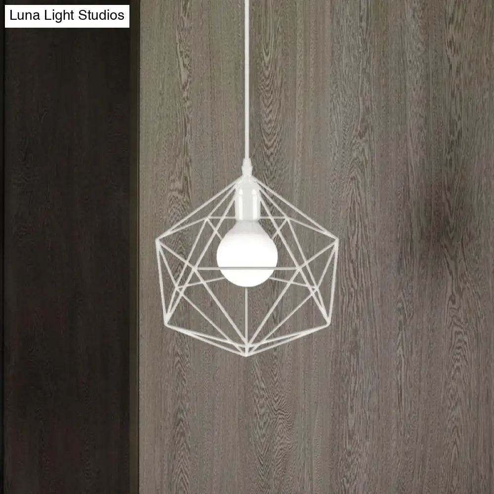 Geometric Metal Pendant Light - Industrial Living Room Hanging In Black/White 3 Sizes Available