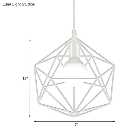 Geometric Metal Pendant Light - Industrial Living Room Hanging In Black/White 3 Sizes Available