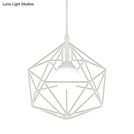 Geometric Metal Pendant Light - Industrial Living Room Hanging In Black/White 3 Sizes Available