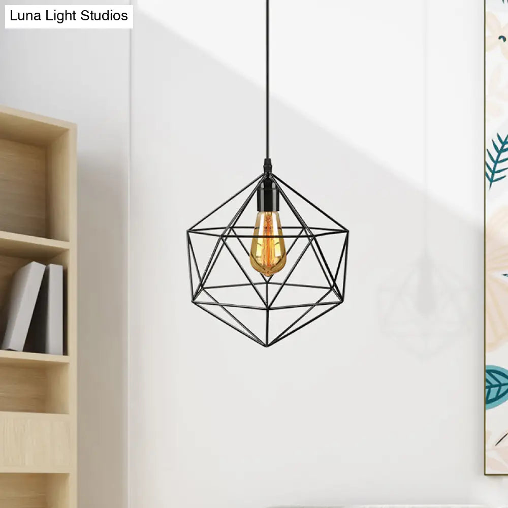 Geometric Metal Pendant Light - Industrial Living Room Hanging In Black/White 3 Sizes Available
