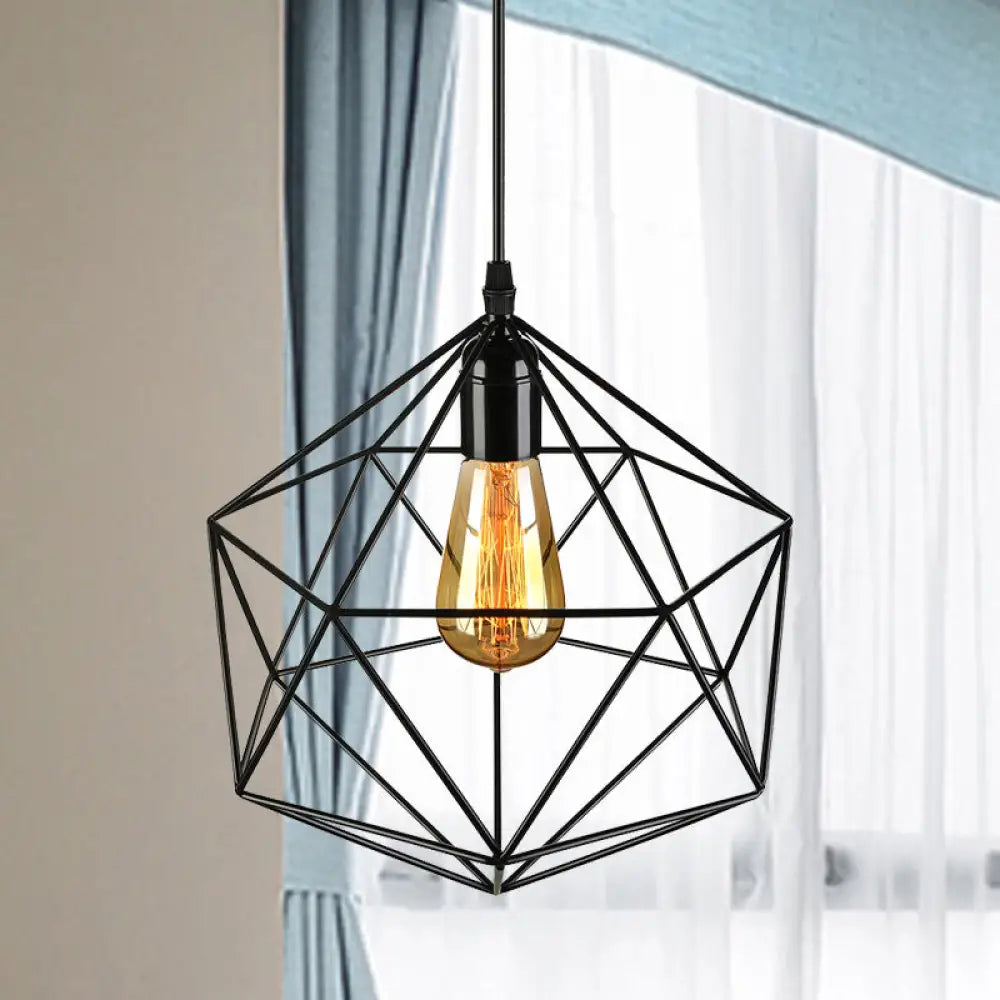 Geometric Metal Pendant Light - Industrial Living Room Hanging In Black/White 3 Sizes Available