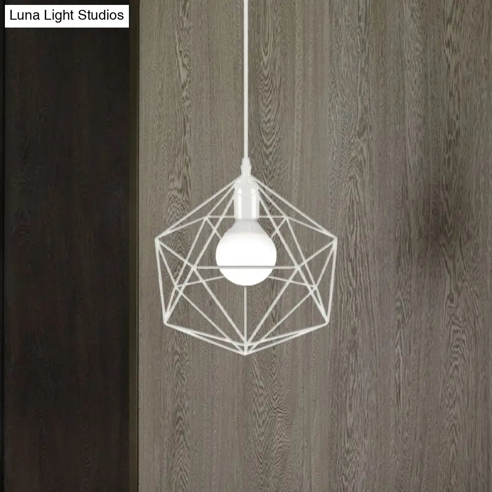 Industrial Geometric Metal Pendant Light - 1 Black/White 7/8.5/11 W For Living Room