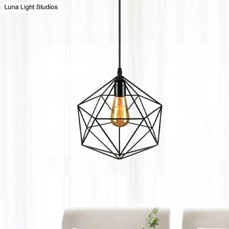 Geometric Metal Pendant Light - Industrial Living Room Hanging In Black/White 3 Sizes Available