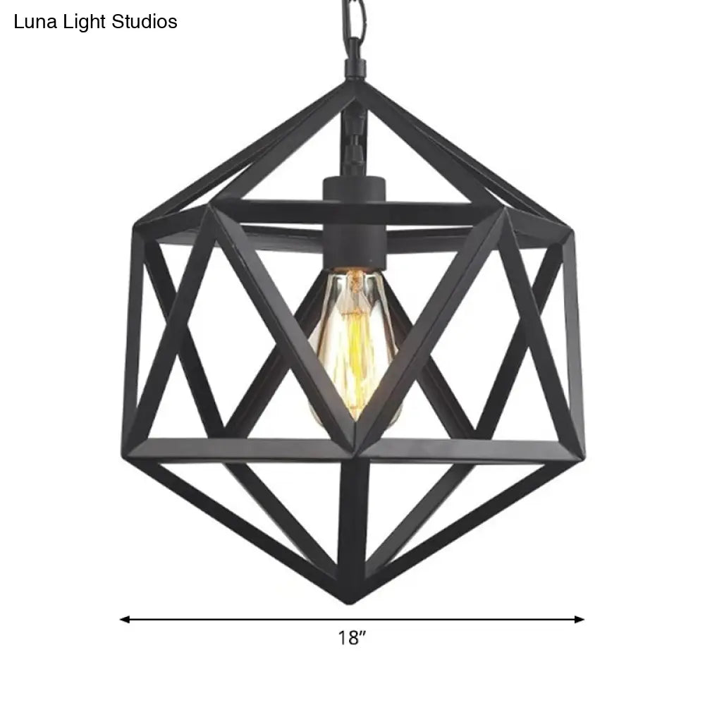 Geometric Metal Pendant Lighting - Industrial Black 1 Head Dining Room Down 14’/18’/21.5’ Wide