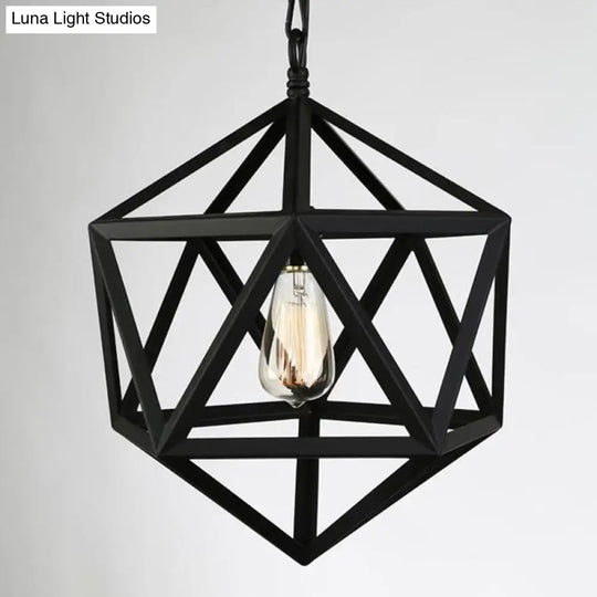 Geometric Metal Pendant Lighting - Industrial Black 1 Head Dining Room Down 14’/18’/21.5’ Wide
