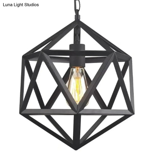 Geometric Metal Pendant Lighting - Industrial 1 Head Wide Dining Room Down In Black