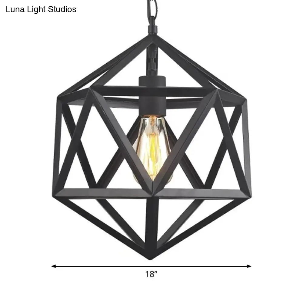 Geometric Metal Pendant Lighting - Industrial 1 Head Wide Dining Room Down In Black