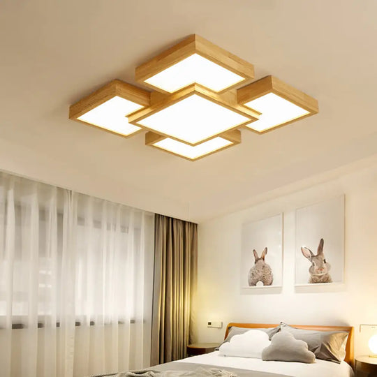 Geometric Minimalist Led Wood Flush Mount For Living Room Lighting / 22’