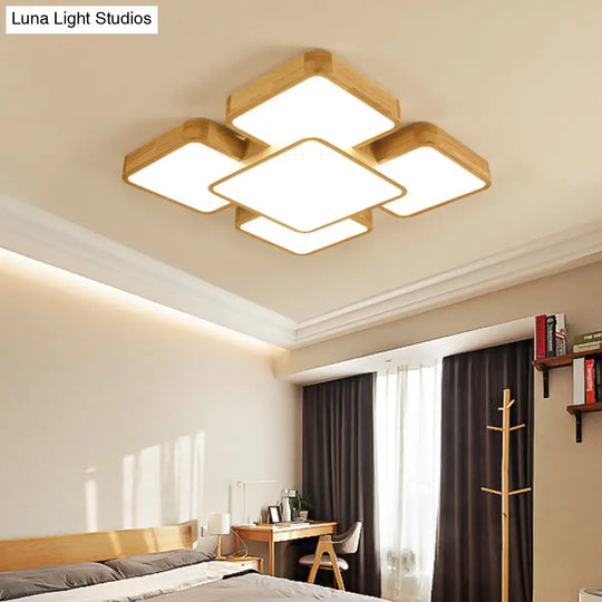 Geometric Minimalist Led Wood Flush Mount For Living Room Lighting