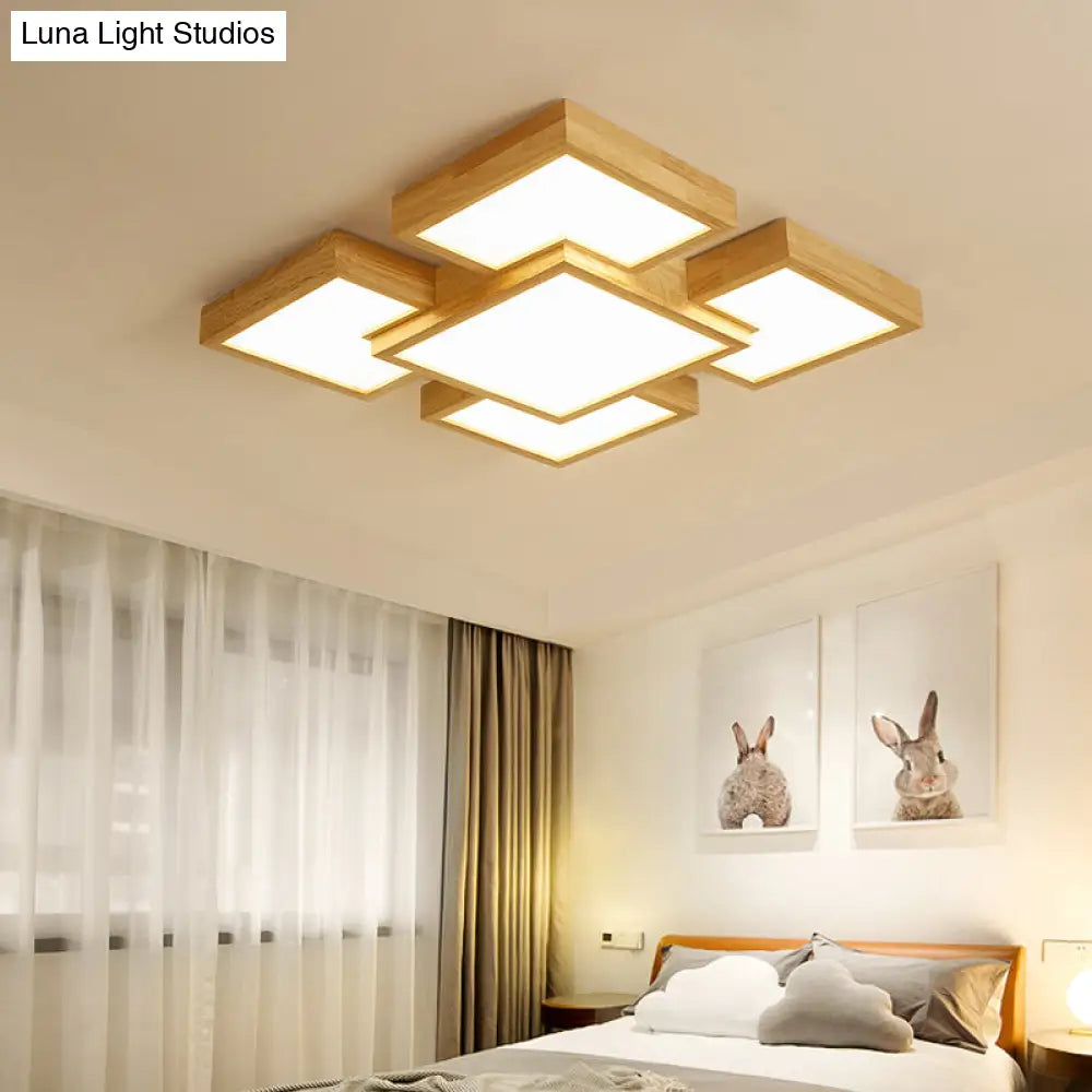 Geometric Minimalist Led Wood Flush Mount For Living Room Lighting / 22