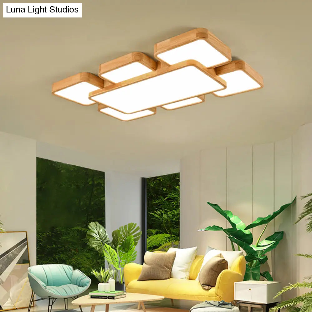 Geometric Minimalist Led Wood Flush Mount For Living Room Lighting