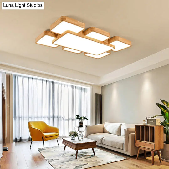 Geometric Minimalist Led Wood Flush Mount For Living Room Lighting