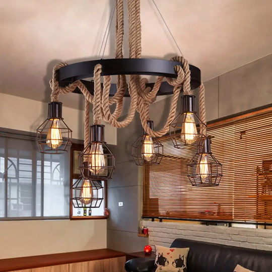 Geometric Natural Rope Chandelier In Brown For Rustic Ambiance 6 /