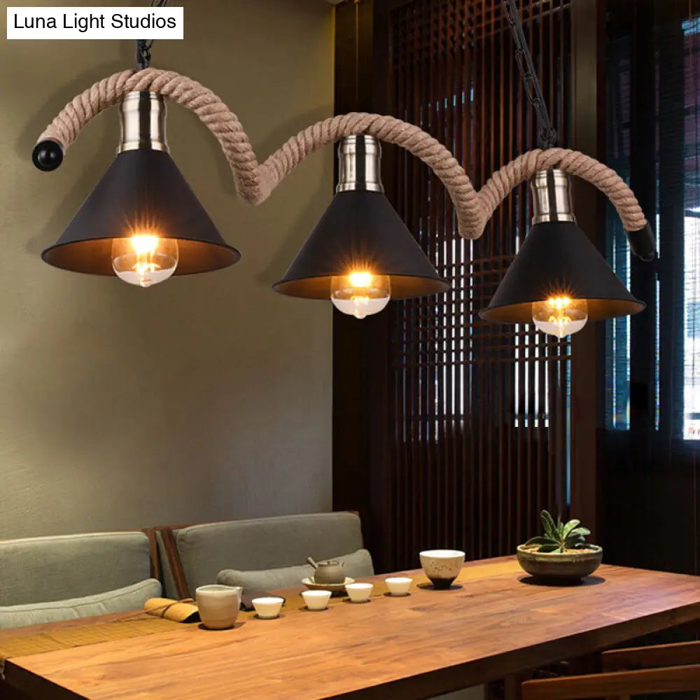 Sophisticated Geometric Brown Chandelier: Natural Rope Countryside Suspension Light 3 /