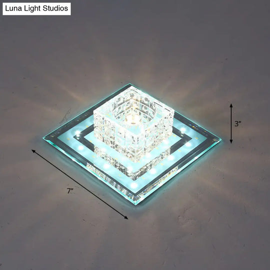 Geometric Passage Led Flush Mount Crystal Block Ceiling Light Clear / White Square Plate