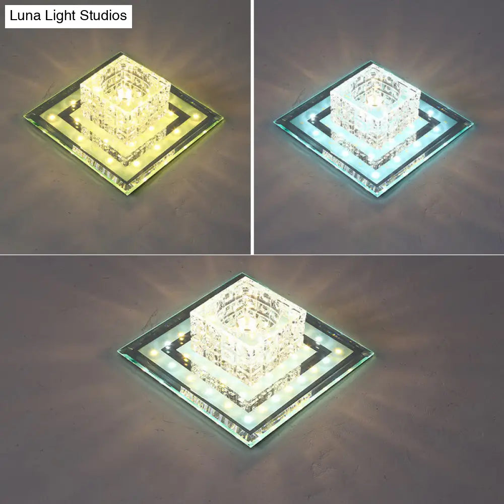 Geometric Passage Led Flush Mount Crystal Block Ceiling Light Clear / Third Gear Square Plate